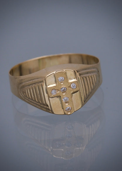 Anillo cruz con swarovski blanco 2.15gr / Talla 11 / Oro Amarillo Nac P