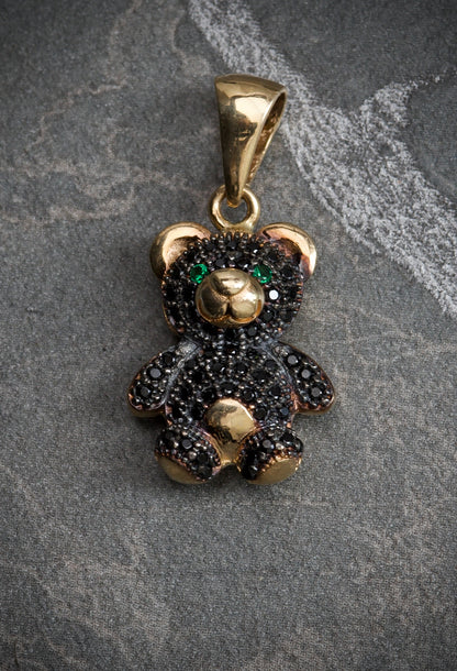 Dije De OSO COn Swarovski Negro Y Verde 3.45gr / Largo 2.5cm / Oro Amarillo Nac B