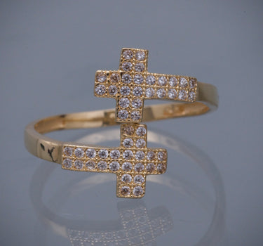 Anillo cruces con swarovski blanco 2.7gr / TALLA 9 / Oro Amarillo Nac P