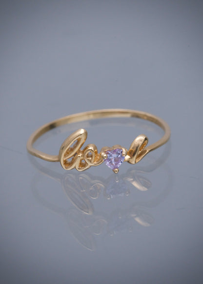 Anillo love con swarovski morado 1.05gr / Talla: 8 / Oro Amarillo Nac B