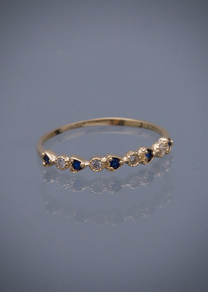 Anillo con swarovski azul y blanco 1.2gr / TALLA 8 / Oro Amarillo Nac P