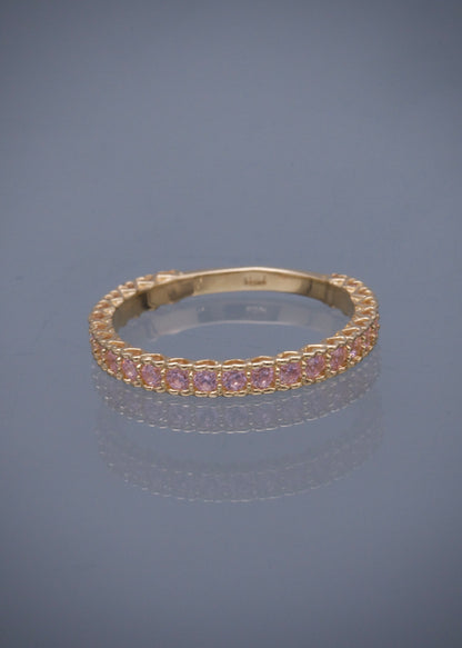 Anillo corazones con swarovski rosado 1.95gr / TALLA 6 1/2 / Oro Amarillo Nac M