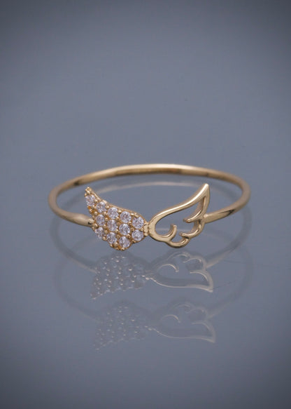 Anillo alas con swarovski blanco 0.9gr / TALLA 6 1/2 / Oro Amarillo Nac P
