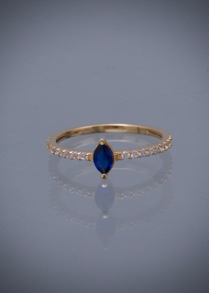 Solitario con swarovski azul y blanco 1.4gr / TALLA 6 / Oro Amarillo Nac M