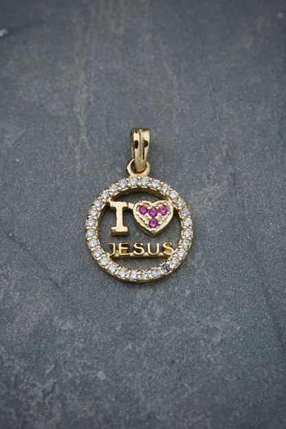 Dije jesus con swarovski blanco y rosado 1.2gr / 1.5cm / Oro Amarillo Nac B