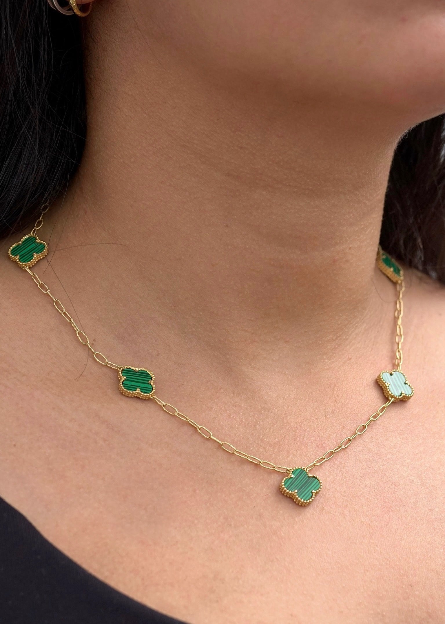 Cadena aro seguido lucky clover verde 10.4gr / Largo 45 cm / Oro Amarillo italy cte M