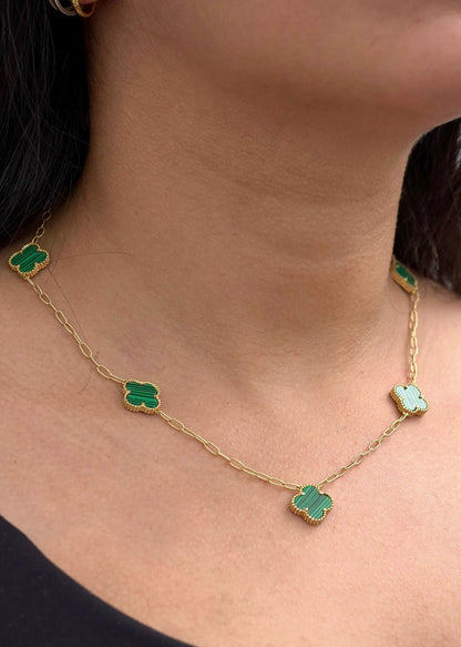 Cadena aro seguido lucky clover verde 10.4gr / Largo 45 cm / Oro Amarillo italy cte M