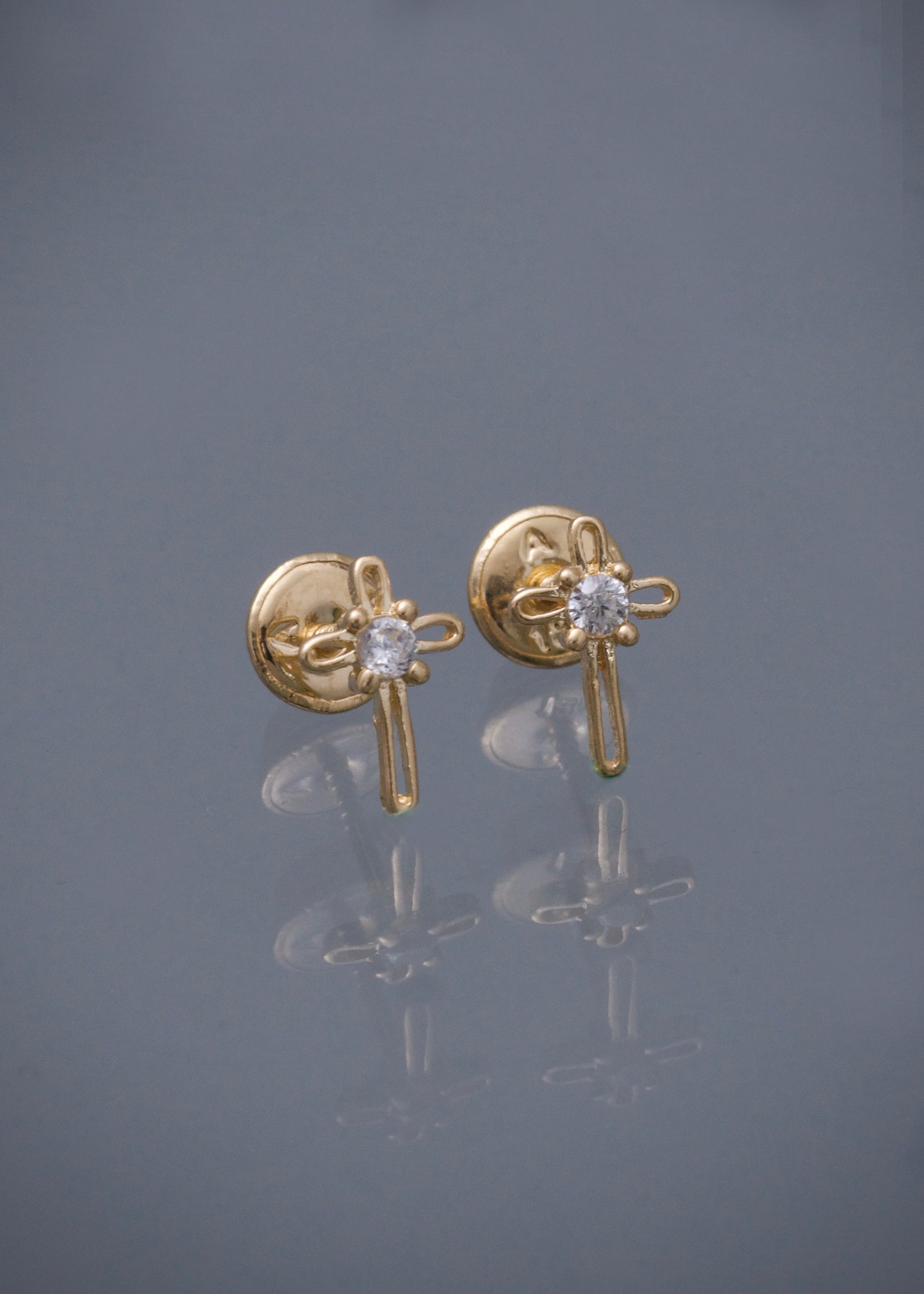 Topos cruz con swarovski blanco 0.75gr / Largo 0.8cm / Oro Amarillo Nac M