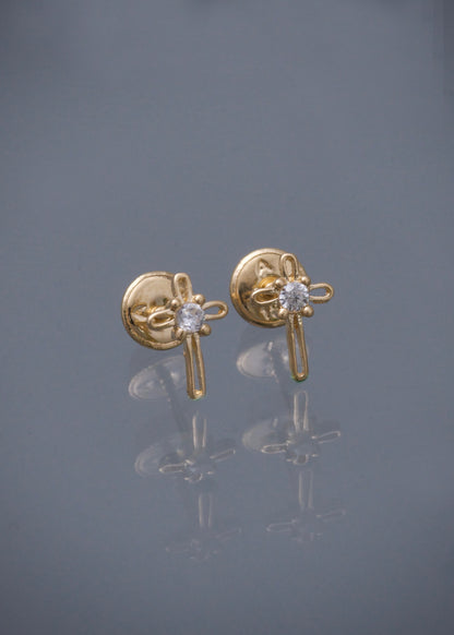 Topos cruz con swarovski blanco 0.75gr / Largo 0.8cm / Oro Amarillo Nac P