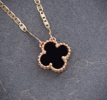 Cadena lucky clover piedra negra 2.35gr / Largo 50cm / Dos Oros italy cte B