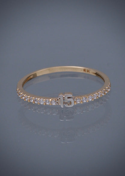 Anillo de 15s con swarovski blanco 1.35gr / TALLA 7 / Oro Amarillo Nac M