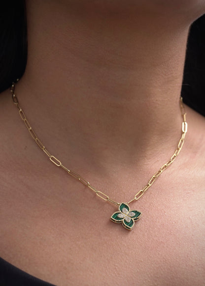 Cadena lucky clover piedra verde 4.55gr / Largo 40cm / Oro Amarillo italy cte M