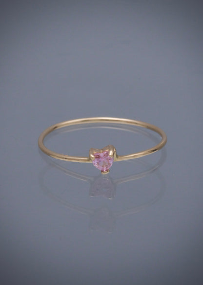 Solitario corazon con swarovski rosado 0.9gr / TALLA 6 1/4 / Oro Amarillo Nac M