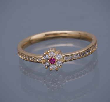 Anillo FLOR CON SWAROVSKI BLANCO 2.75gr / TALLA 7 / Oro Amarillo Nac B