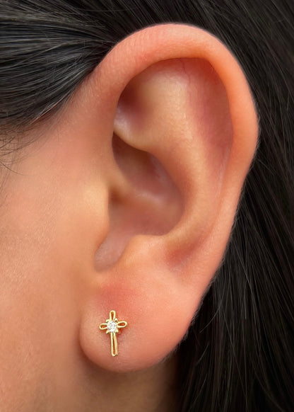 Topos cruz con swarovski blanco 0.75gr / Largo 0.8cm / Oro Amarillo Nac P