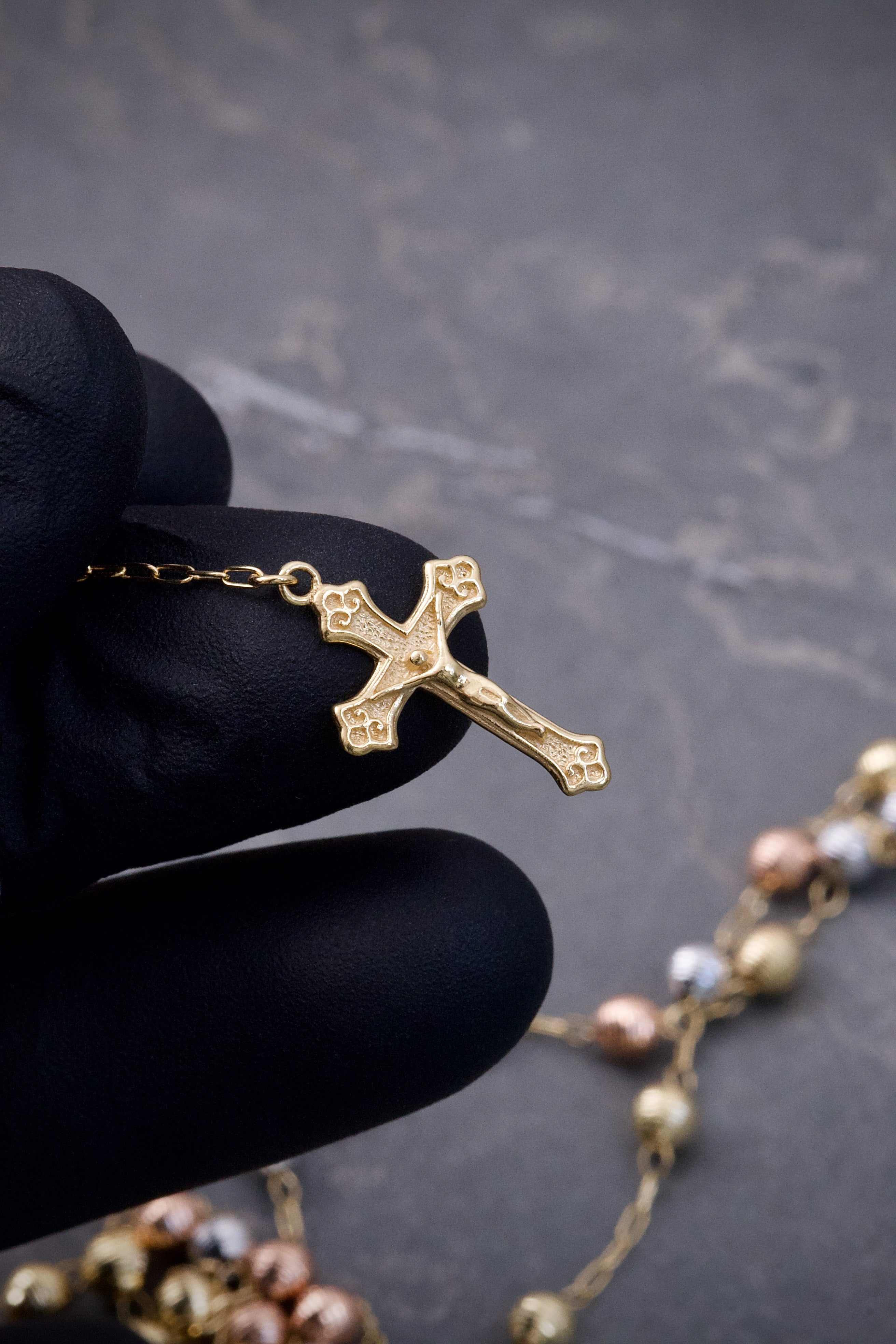 Rosario virgen de la milagrosa diamantado 8.65gr / Largo 65cm / Tres Oros italy +2 B