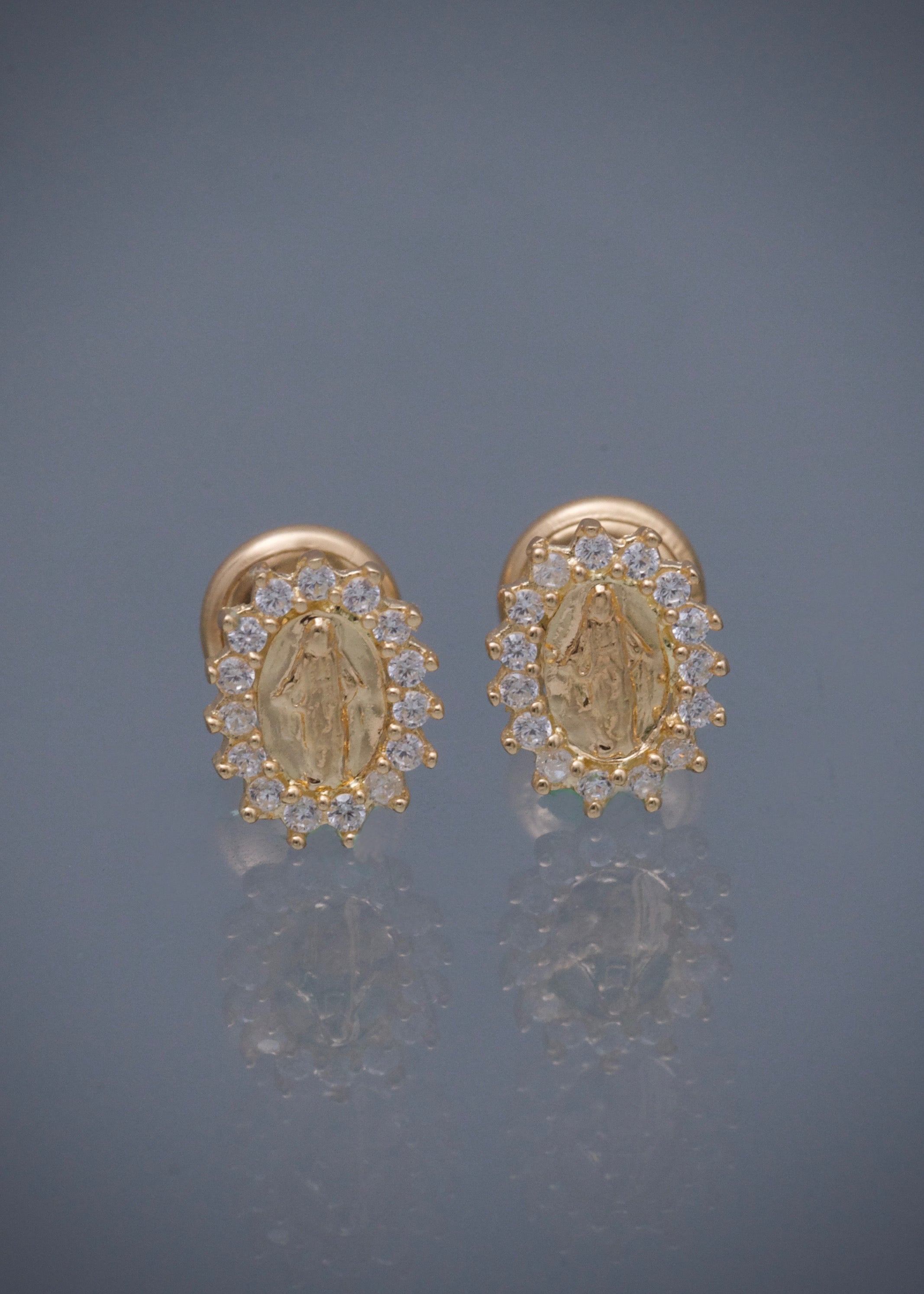 Topos virgen de la milagrosa con swarovski blanco 0.9gr / Largo 0.8cm / Oro Amarillo Nac M