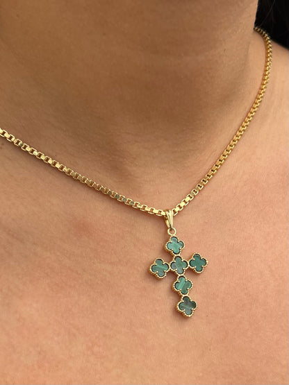 Dije cruz lucky clover verde 4.3gr / Largo 4cm / Oro Amarillo Nac M