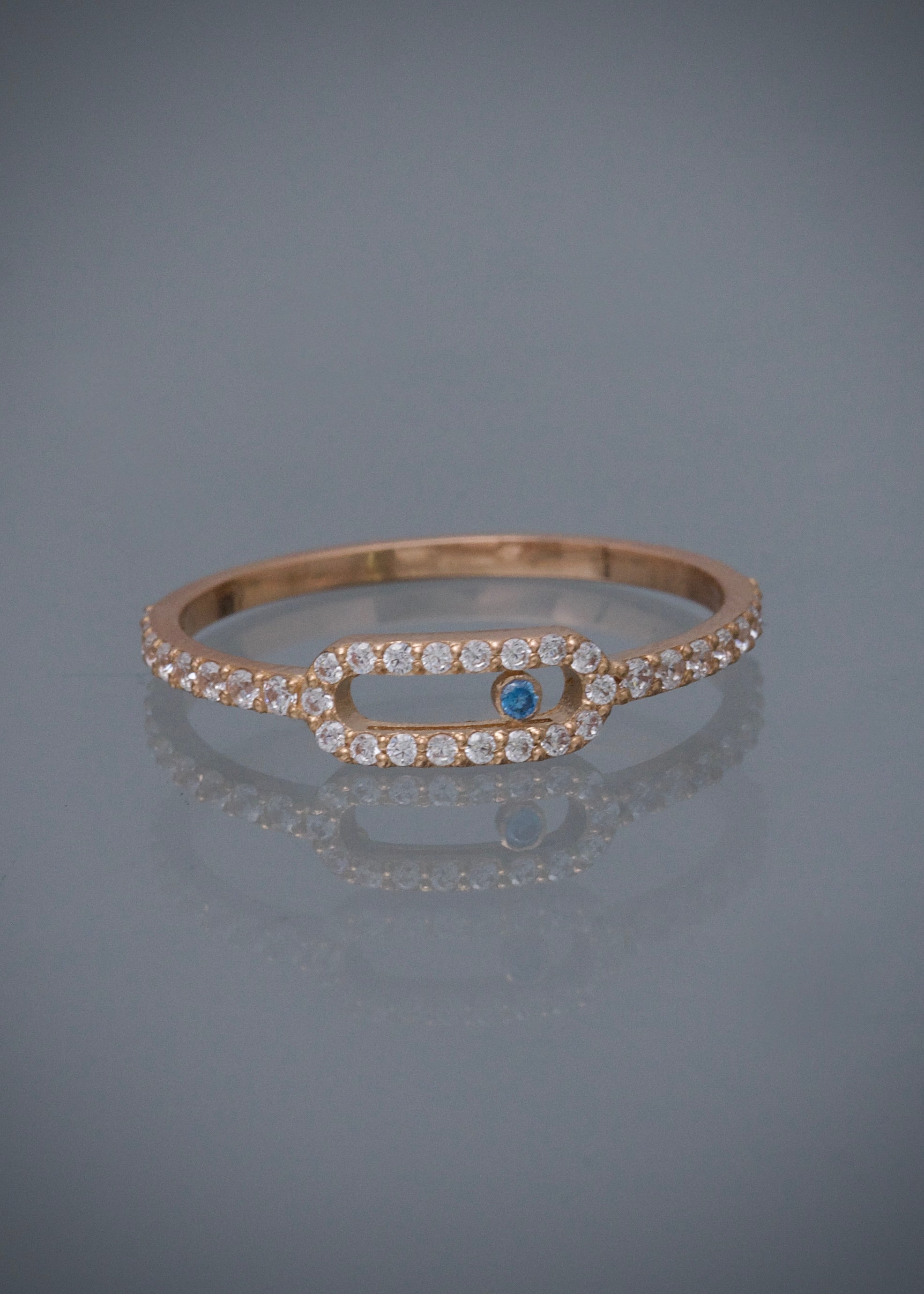 Anillo MK con swarovski blanco y azul  1.3gr / TALLA 7 / Oro Rosado Nac P