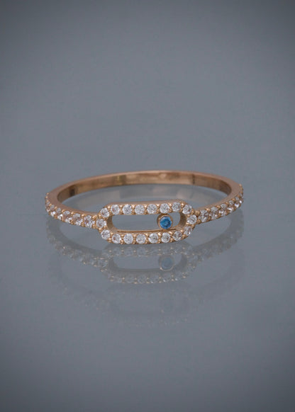 Anillo MK con swarovski blanco y azul  1.3gr / TALLA 7 / Oro Rosado Nac P