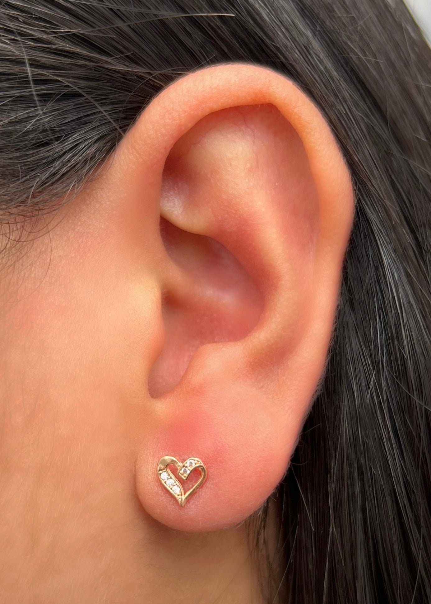 Topos corazon con swarovski blanco 0.8gr / Largo 0.6cm / Oro Rosado Nac P