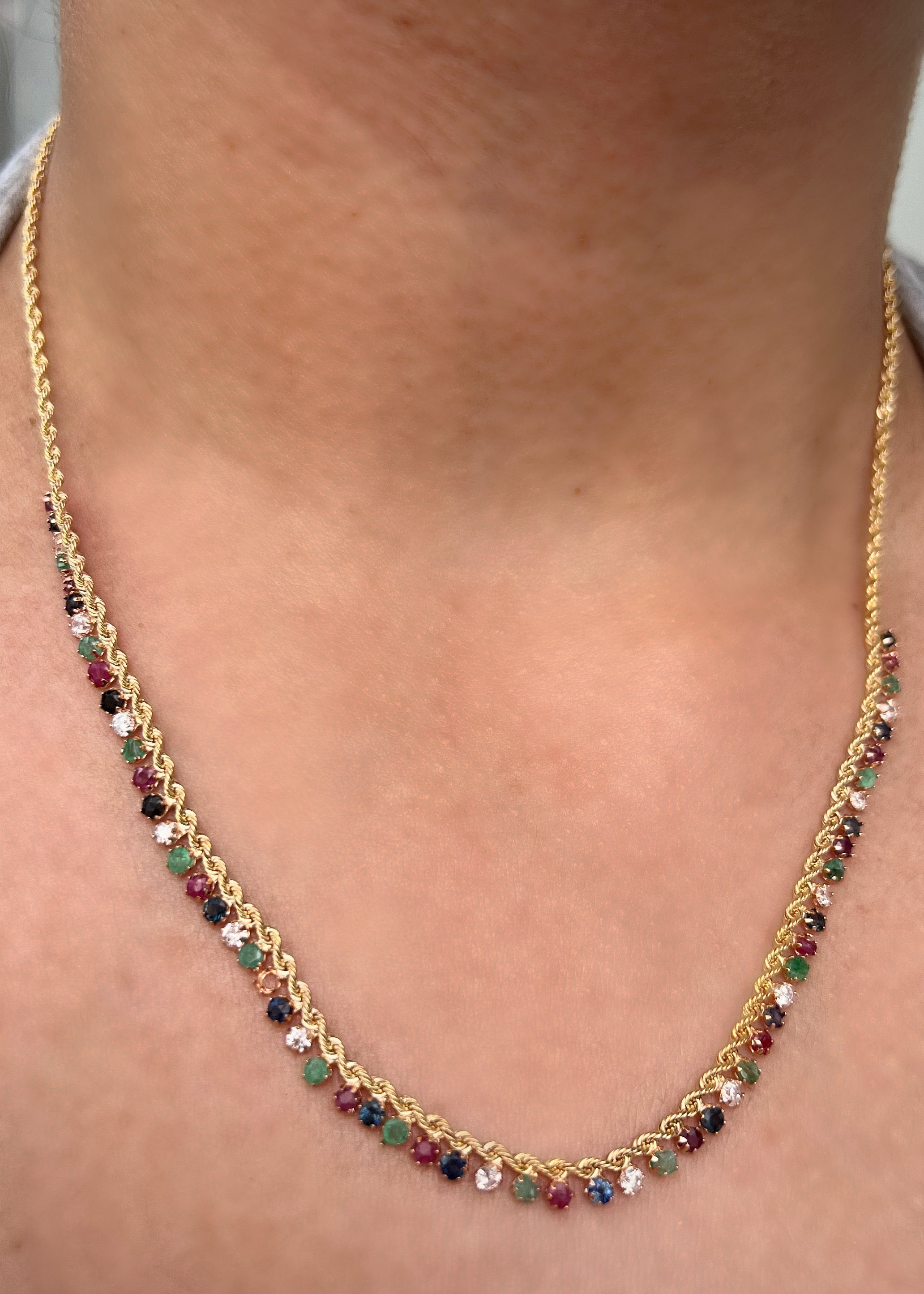 Cadena lazo con swarovski multicolor 9.8gr / Largo 50cm / Oro Amarillo italy +4 M