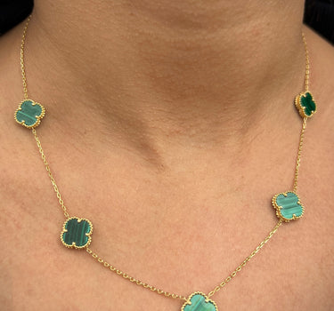 Cadena lucky clover piedra verde 7.15gr / Largo 45cm / Oro Amarillo italy cte B