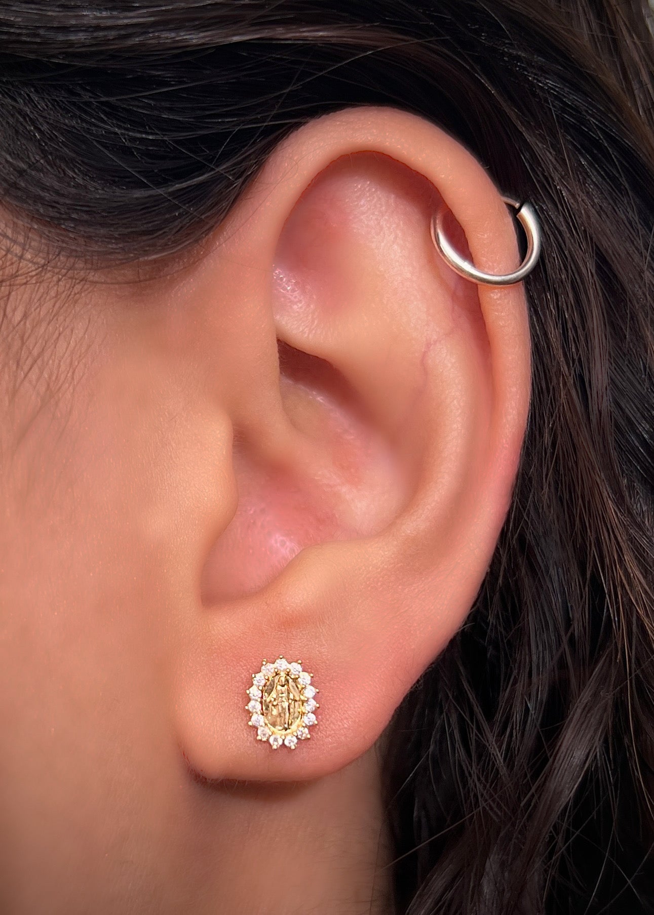 Topos milagrosa con swarovski blanco 0.9gr / Largo 0.8cm / Oro Amarillo Nac B