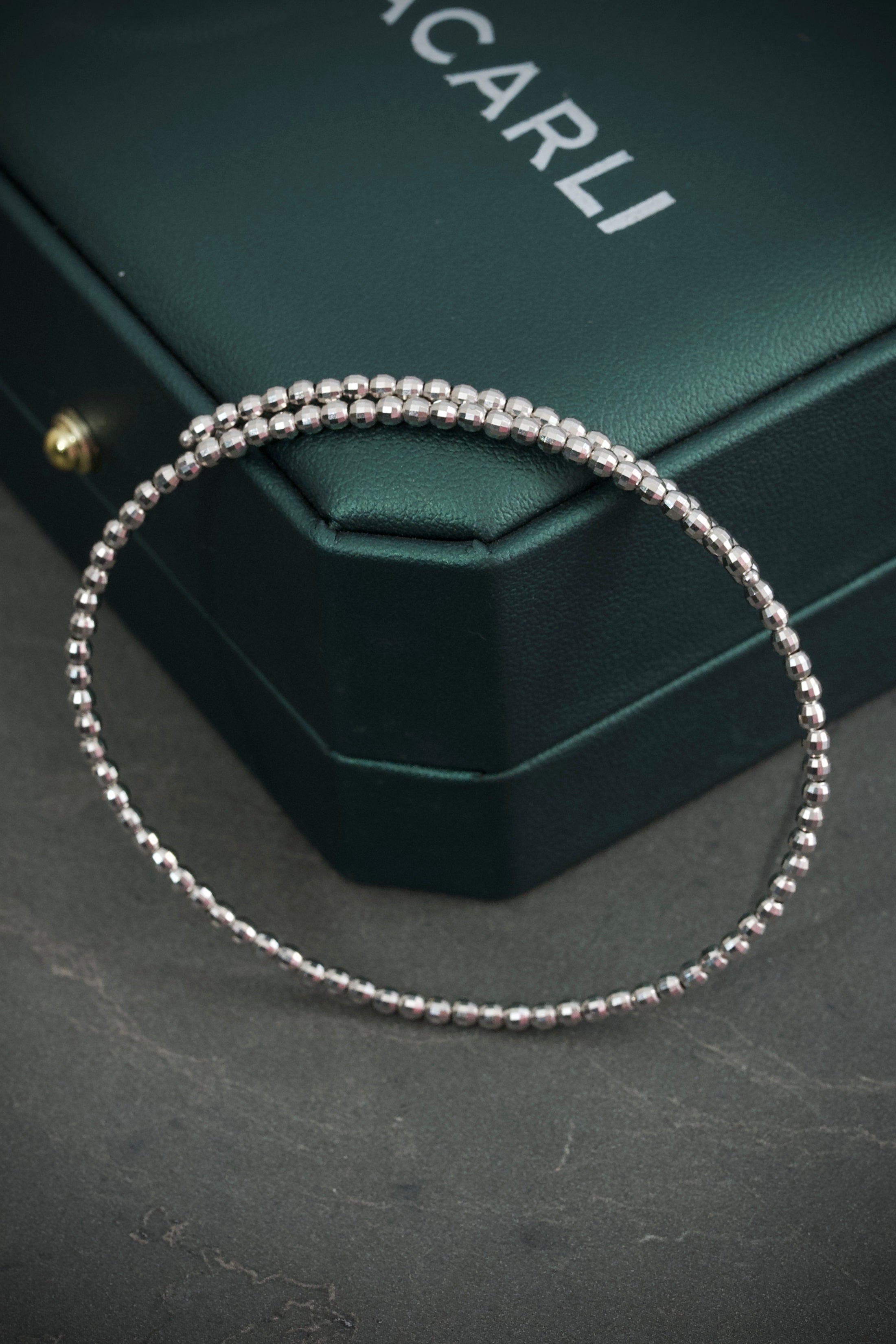Pulso resorte con bolas discoteca 5.6gr / Largo 18cm / Oro Blanco italy +4 M