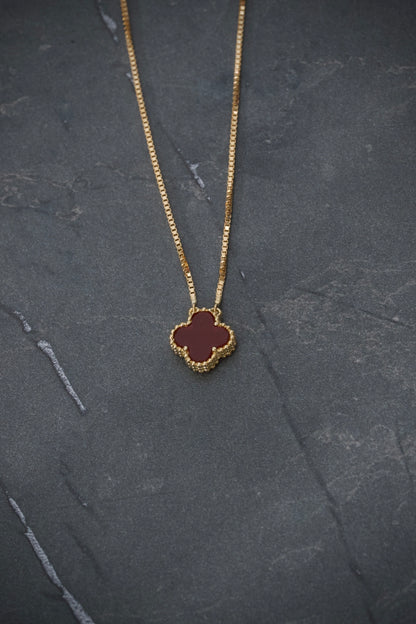 Cadena Lucky Clover Piedra Roja Tejido Veneciana 3.25gr / Largo 40cm / Oro Amarillo italy cte B