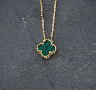 Cadena Lucky Clover Piedra Verde Tejido Veneciana 3.3gr / Largo 40cm / Oro Amarillo italy cte M