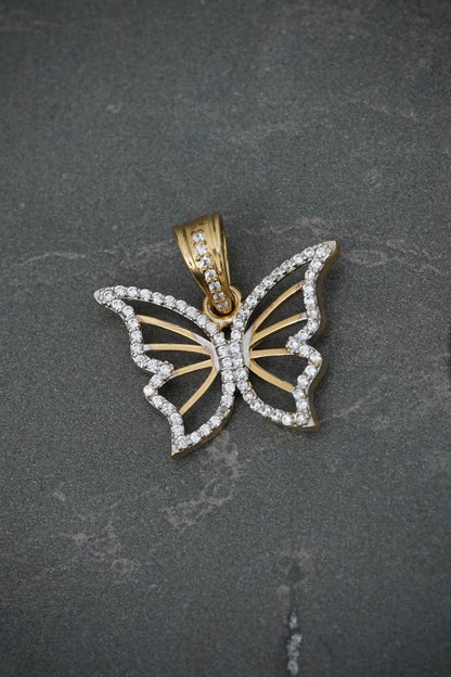 Dije Mariposa Con Swarovski Blanco 3.1gr / Largo 2.3cm / Oro Amarillo Nac M