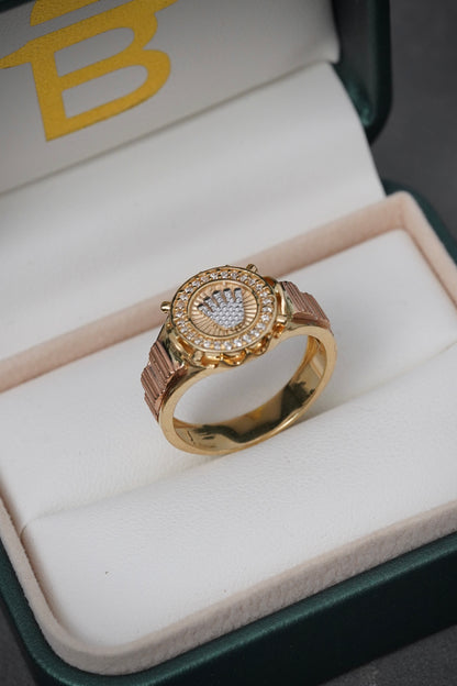 Anillo Corona Rx Con Swarovski BLAnco 7.25gr / TALLA 9 1/2 / Tres Oros Nac P