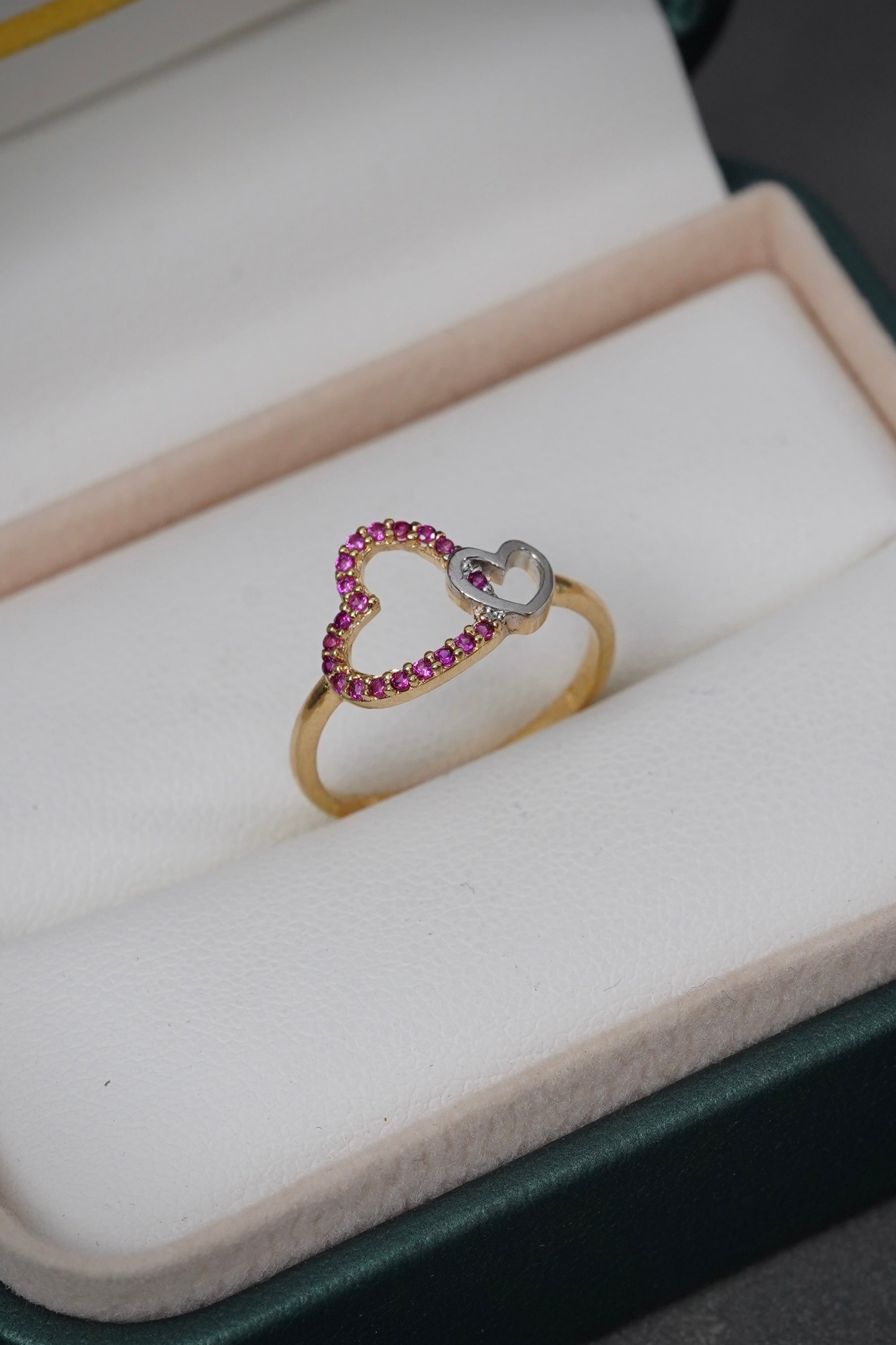 Anillo Corazon SWarovski Fucsia 1.7gr / TALLA 5 / Dos Oros Nac P