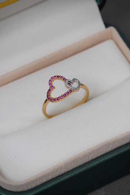 Anillo Corazon SWarovski Fucsia 1.7gr / TALLA 5 / Dos Oros Nac P