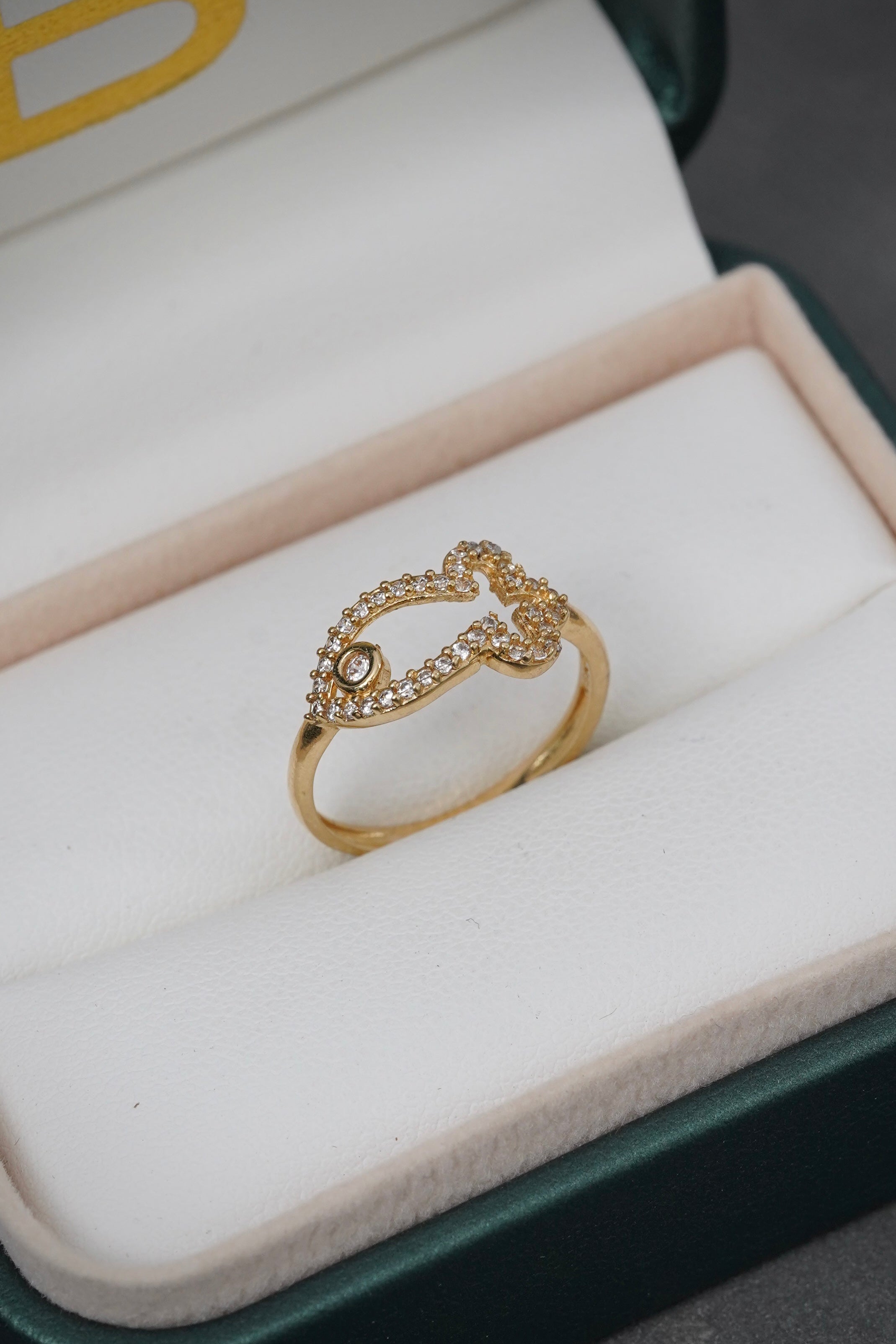 Anillo Pez Con Swarovski Blanco 2gr / TALLA 5 3/4 / Oro Amarillo Nac P