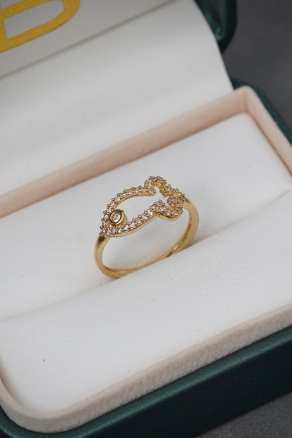 Anillo Pez Con Swarovski Blanco 2gr / TALLA 5 3/4 / Oro Amarillo Nac P