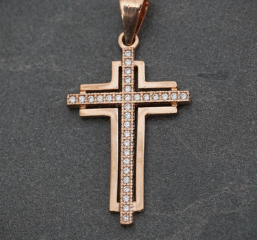 Dije cruz con swarovski blanco 2.1gr / Largo 3.4cm / Oro Rosado Nac B