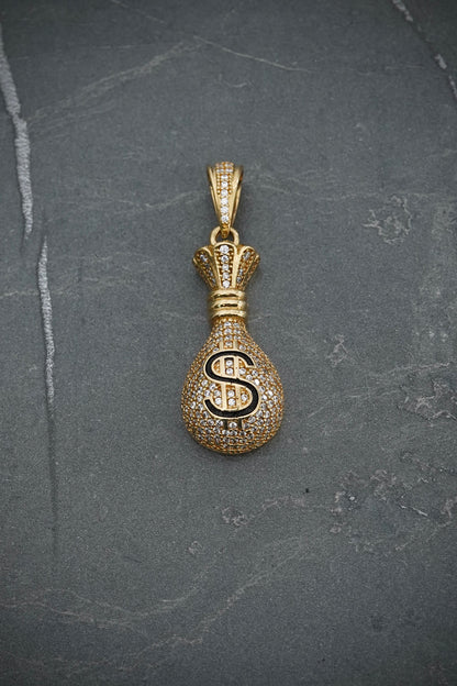 Dije bolsa de dinero con swarovski blanco 8.9gr / Largo 4cm / Oro Amarillo Nac P