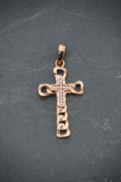 Dije cruz con swarovski blanco 3.25gr / Largo 3.5cm / Oro Rosado Nac P