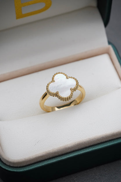 Anillo lucky clover piedra blanco 4.5gr / TALLA 7 / Oro Amarillo Nac P