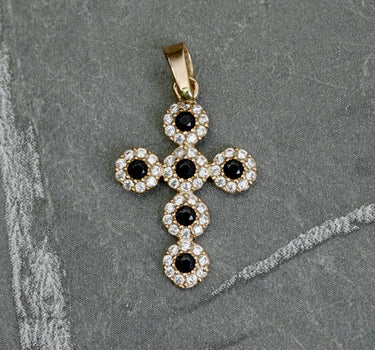 Dije De Cruz Con Swarovski Blanco Negro 1.35gr / Largo 2.7cm / Oro Rosado Nac M