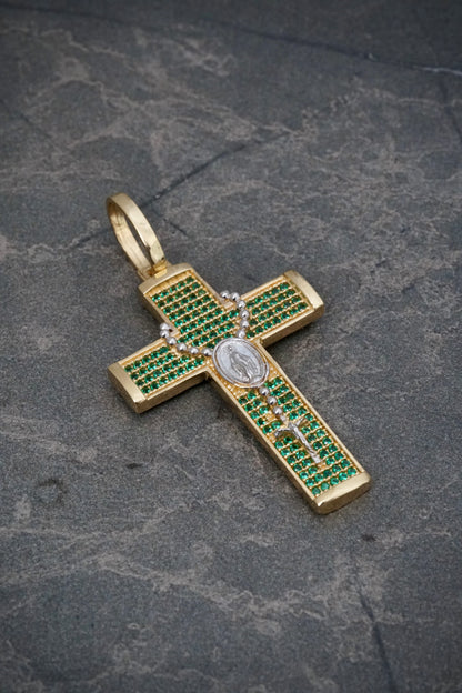 Dije cruz con swarovski verde 6.25gr / Largo 4.8cm / Dos Oros Nac P