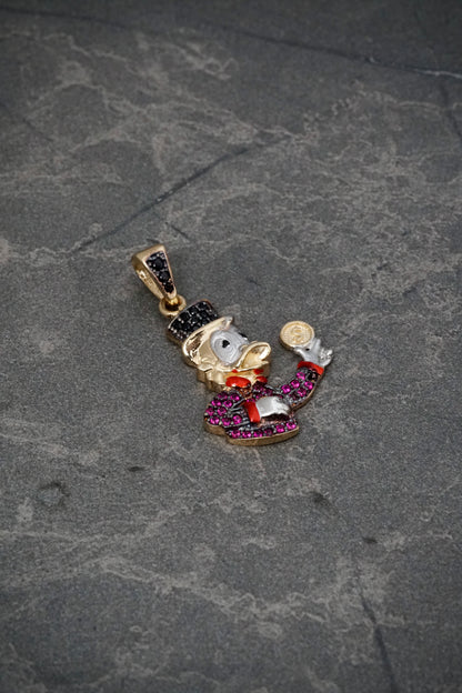 Dije tio rico con swarovski fucsia y negro 3.15gr / Largo 3cm / Oro Amarillo Nac P