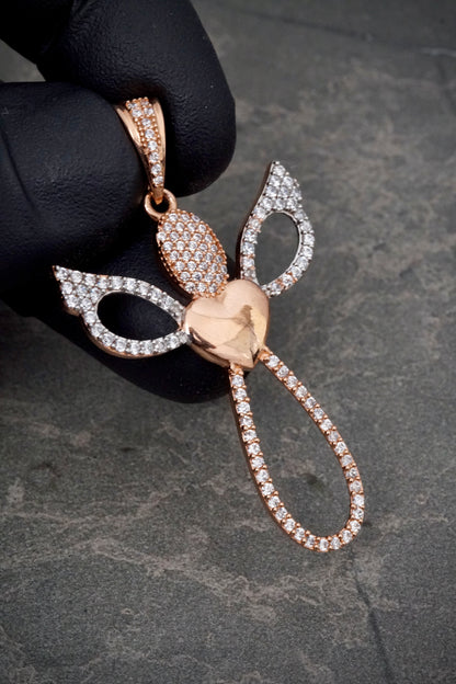 Dije cruz con corazon y swarovski blanco 5gr / Largo 5cm / Oro Rosado Nac P