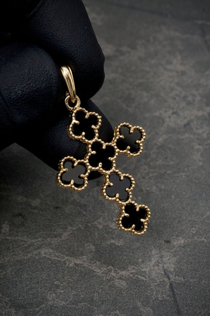 Dije cruz lucky clover negra 3.95gr / Largo 4cm / Oro Amarillo Nac M