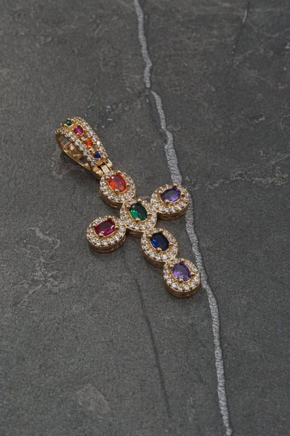 Dije cruz con swarovski multicolor 5.4gr / Largo 4.3cm / Oro Amarillo Nac M