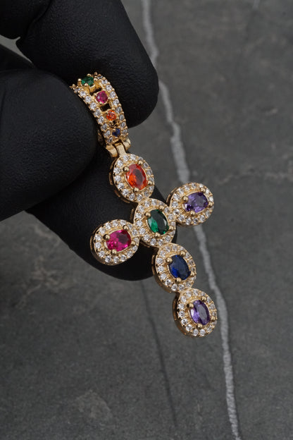 Dije cruz con swarovski multicolor 5.4gr / Largo 4.3cm / Oro Amarillo Nac M