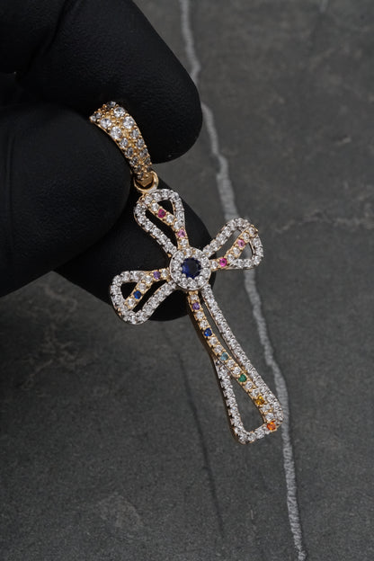 Dije cruz con swarovski multicolor 3.7gr / Largo 4.6cm / Oro Amarillo Nac M