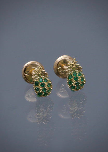 Topos piña con swarovski verde 0.8gr / Largo 0.77cm / Oro Amarillo Nac M